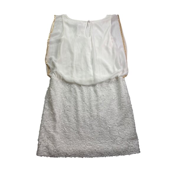 Cache Womens Blousen Sequin Dress Size 4 Sleeveless White Gold Party Knee Length - Picture 4 of 6